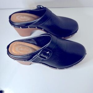 Atalina Black Clogs Size 7 Heels 3 Inches Mules Side Buckle Silver Studs